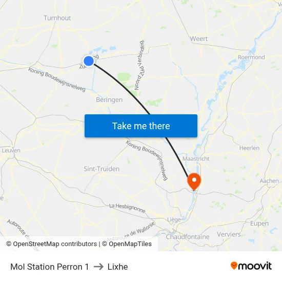 Mol Station Platform 1 to Lixhe map