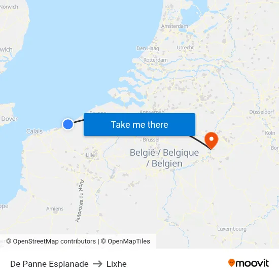 De Panne Esplanade to Lixhe map