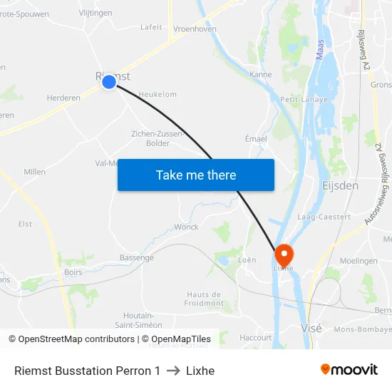 Riemst Busstation Perron 1 to Lixhe map