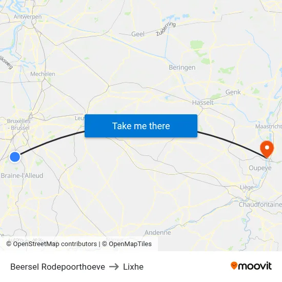 Beersel Rodepoorthoeve to Lixhe map