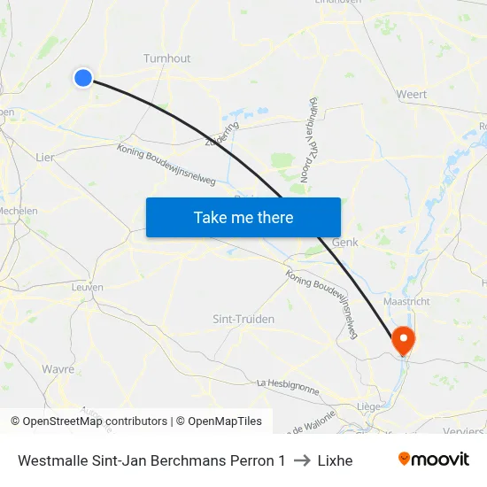 Westmalle St. John Berchmans Platform 1 to Lixhe map