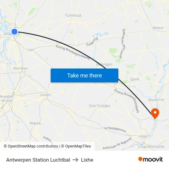 Antwerpen Station Luchtbal to Lixhe map