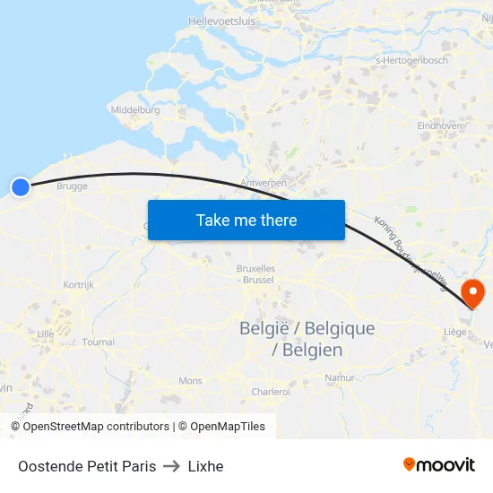Ostend Little Paris to Lixhe map