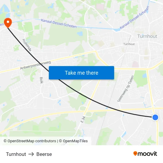 Turnhout to Beerse map