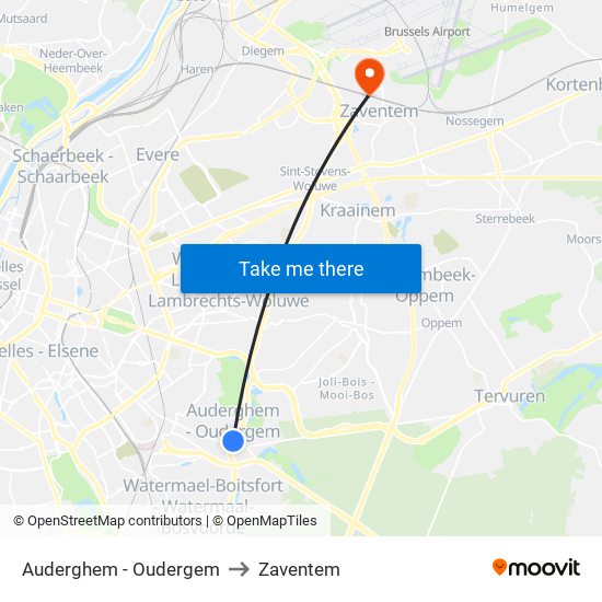 Auderghem - Oudergem to Zaventem map