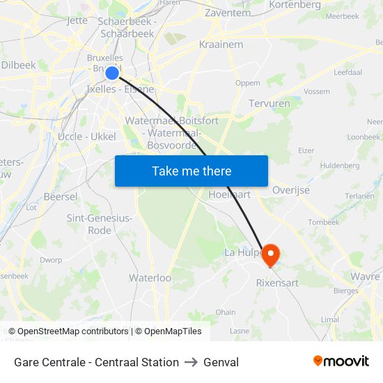 Gare Centrale - Centraal Station to Genval map