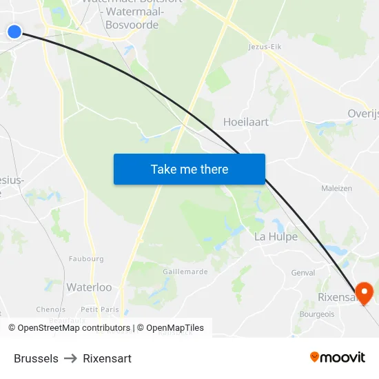 Brussels to Rixensart map