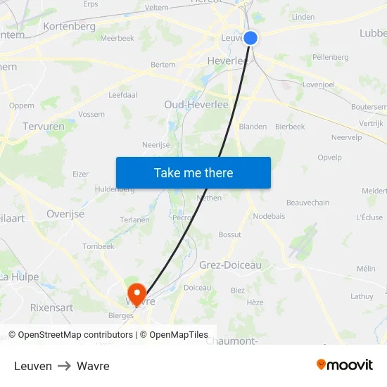 Leuven to Wavre map