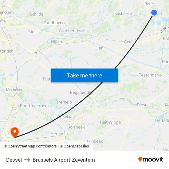 Dessel to Brussels Airport-Zaventem map