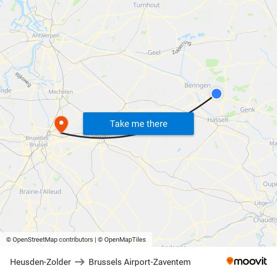 Heusden-Zolder to Brussels Airport-Zaventem map