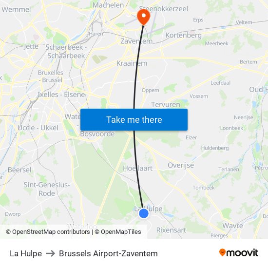 La Hulpe to Brussels Airport-Zaventem map