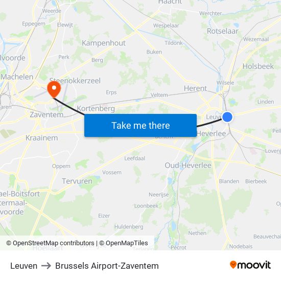 Leuven to Brussels Airport-Zaventem map