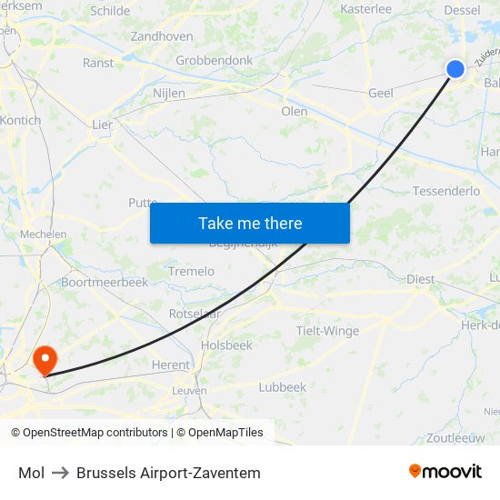 Mol to Brussels Airport-Zaventem map