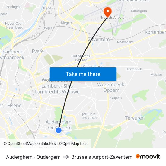 Auderghem - Oudergem to Brussels Airport-Zaventem map