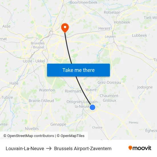 Louvain-La-Neuve to Brussels Airport-Zaventem map