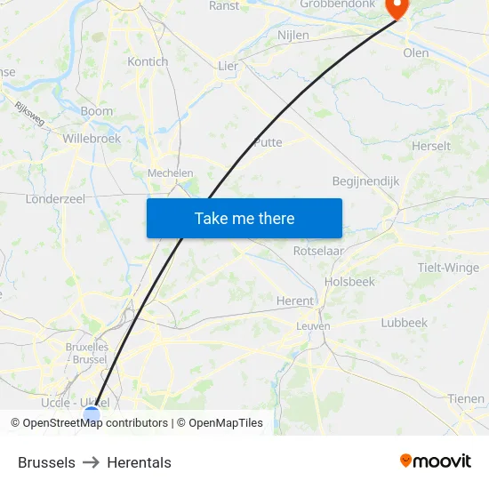 Brussels to Herentals map