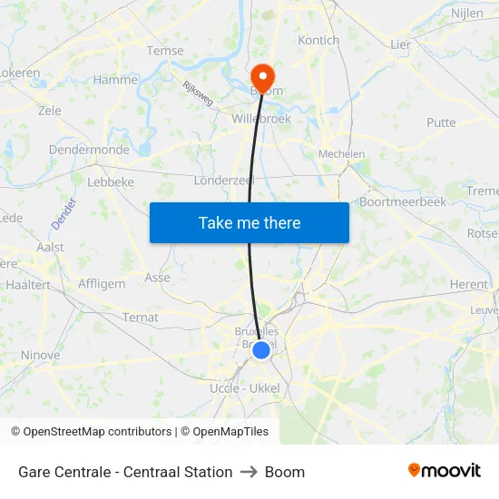 Central Station to Boom map