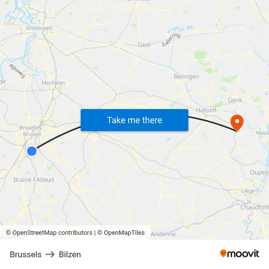 Brussels to Bilzen map