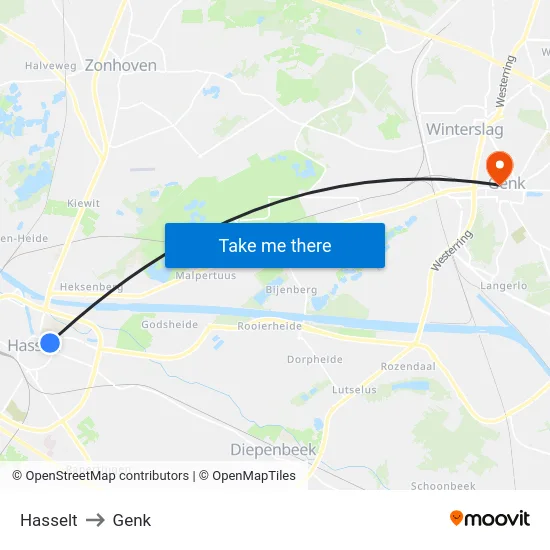 Hasselt to Genk map