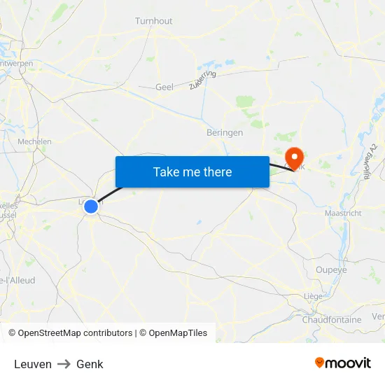Leuven to Genk map