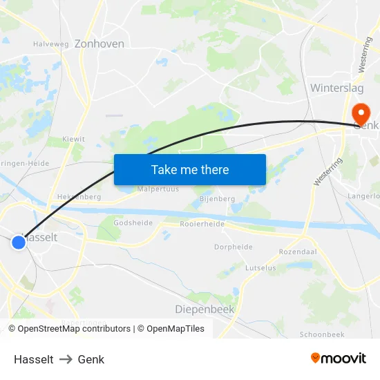 Hasselt to Genk map