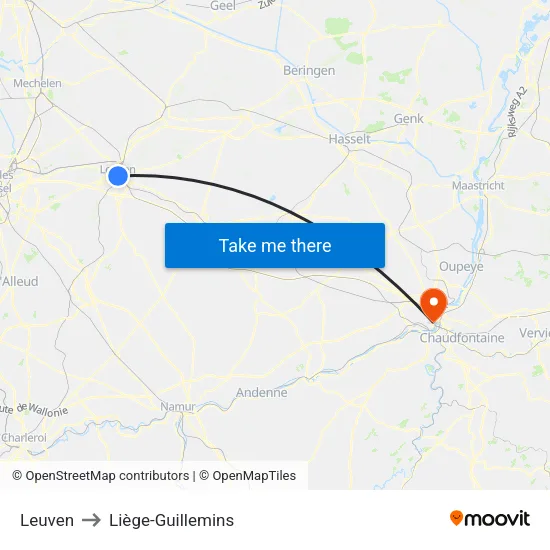Leuven to Liège-Guillemins map