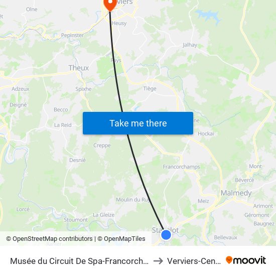 Musée du Circuit De Spa-Francorchamps to Verviers-Central map