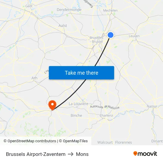 Brussels Airport-Zaventem to Mons map