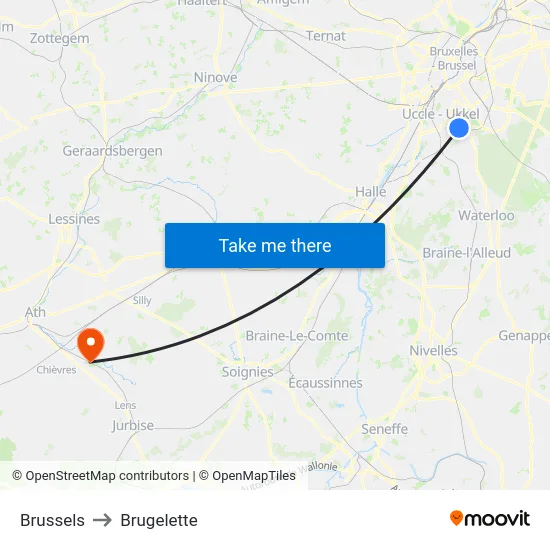 Brussels to Brugelette map