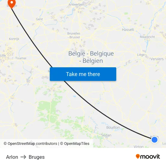 Arlon to Bruges map