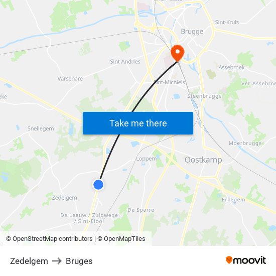 Zedelgem to Bruges map