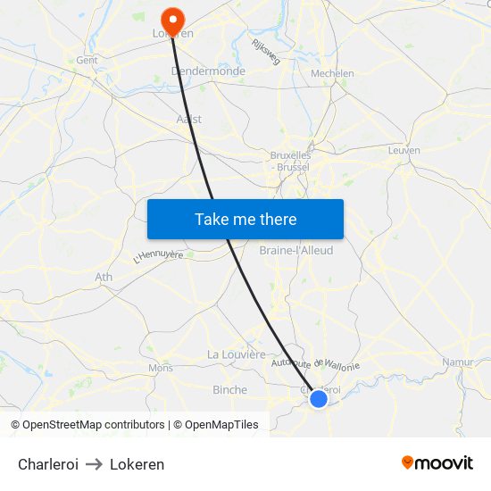 Charleroi to Lokeren map