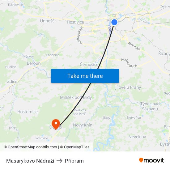 Masarykovo Nádraží to Příbram map