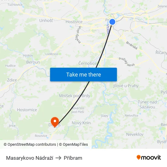Masarykovo Nádraží to Příbram map