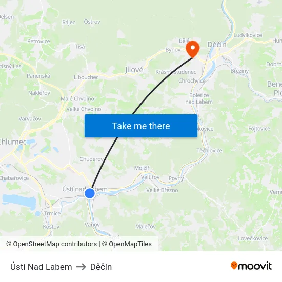 Ústí Nad Labem to Děčín map