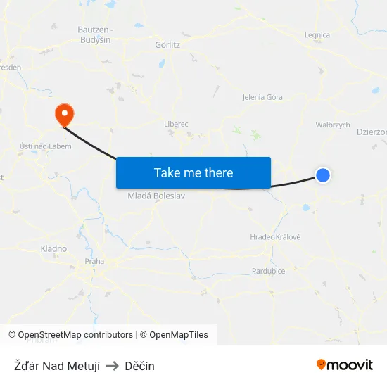 Žďár Nad Metují to Děčín map