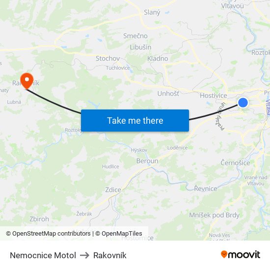 Nemocnice Motol to Rakovník map