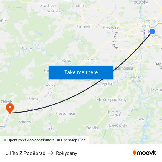 Jiřího Z Poděbrad to Rokycany map