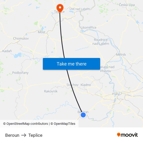 Beroun to Teplice map