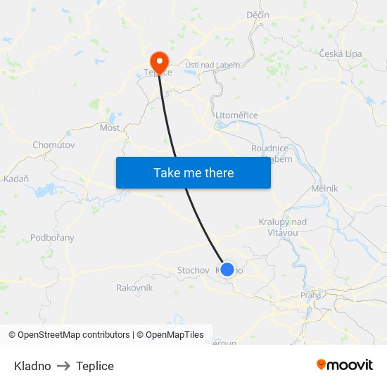 Kladno to Teplice map