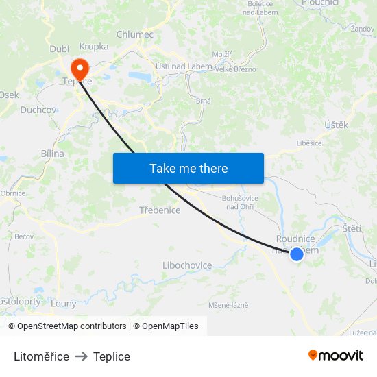 Litoměřice to Teplice map
