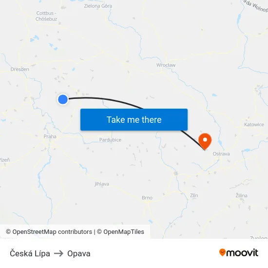 Česká Lípa to Opava map
