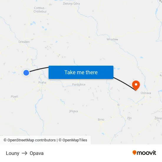 Louny to Opava map