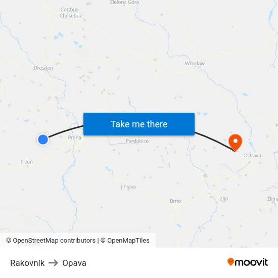 Rakovník to Opava map