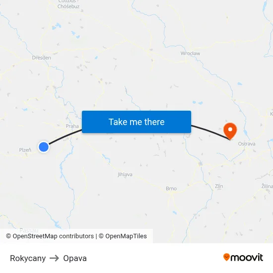 Rokycany to Opava map