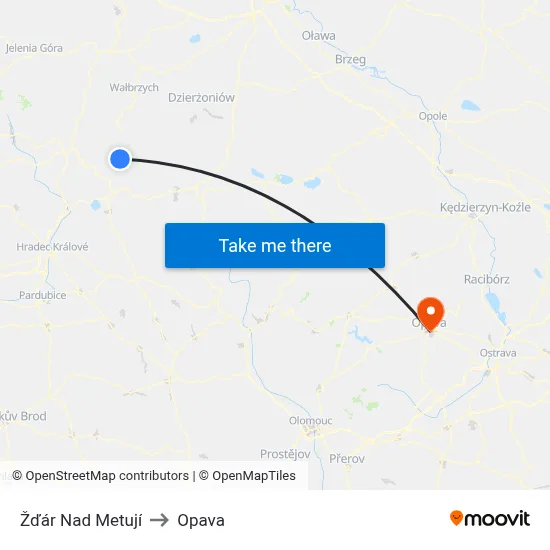 Žďár Nad Metují to Opava map