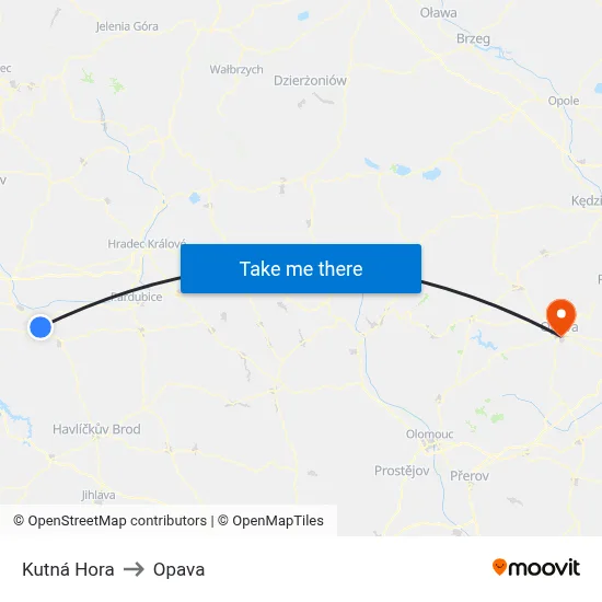 Kutná Hora to Opava map