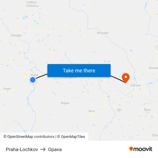 Praha-Lochkov to Opava map