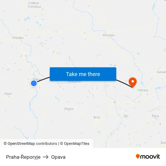 Praha-Řeporyje to Opava map