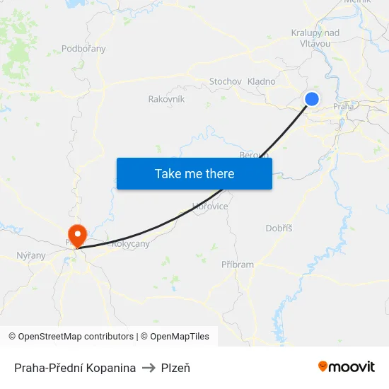 Praha-Přední Kopanina to Plzeň map